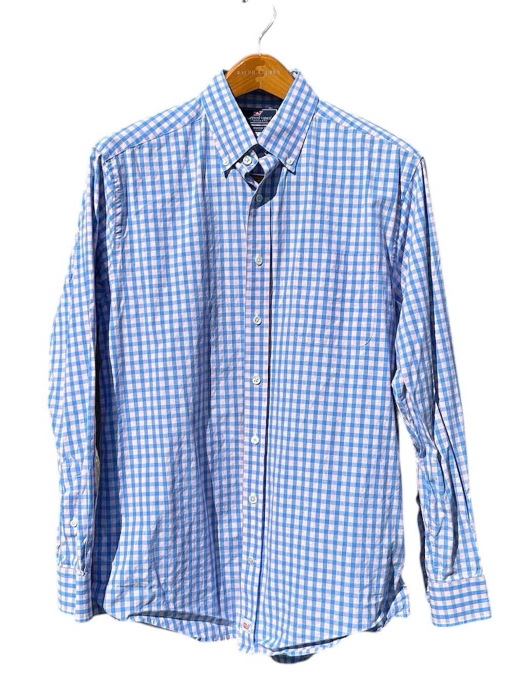 VINEYARD VINES Men L Blue Pink White Plaid Slim Fit Murray Cotton Button Shirt‎